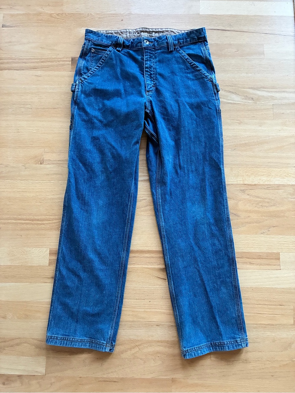 Duluth Trading Co Flex Ballroom Jeans 34x32 Relaxed Fit Carpenter Dark Wash